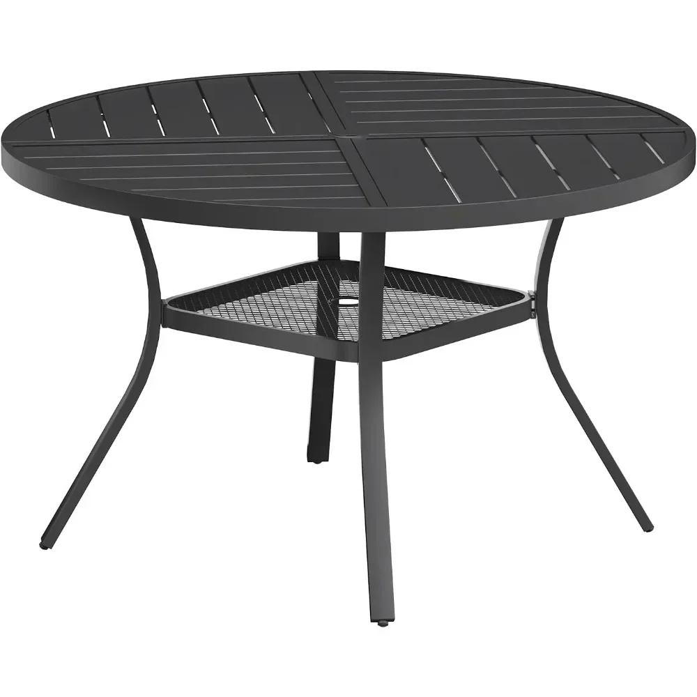 

Round Patio Table with Adjustable Umbrella Hole for 4, All Weather Metal Outdoor Dining Table for Lawn Garden, 40.6" Outdoor Co