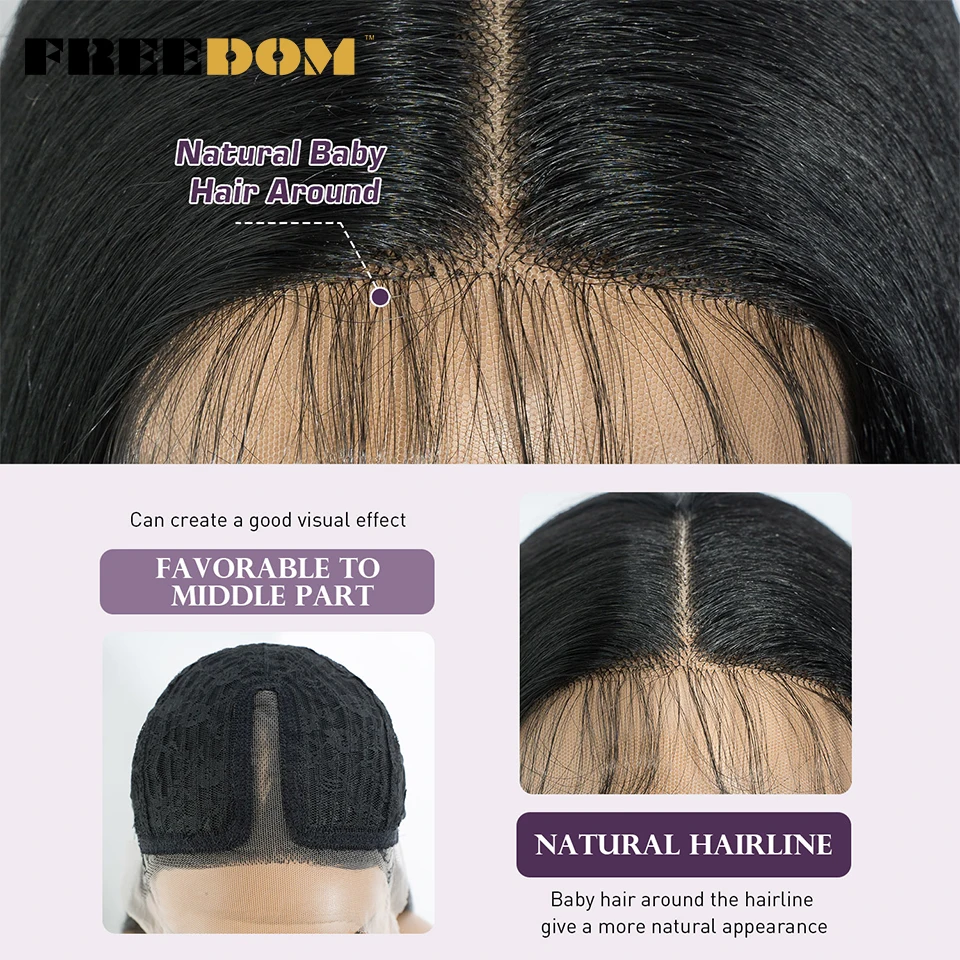 FREEDOM Lange Yaki Glatte Synthetische Lace-Front-Perücken für Schwarze Frauen 38 Zoll Ombre Braun Pfirsich Rosa Spitzenperücke für den täglichen Gebrauch – Detail 5