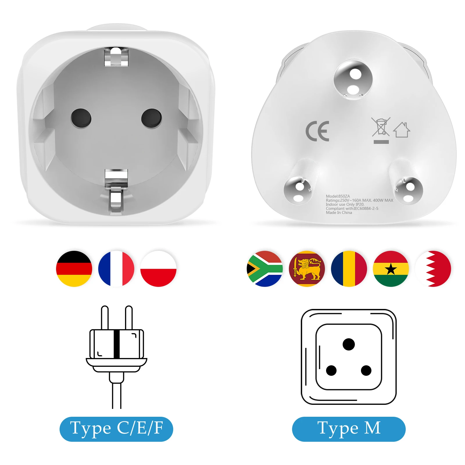 2 piece universal travel adapter EU to USA UK Australia Switzerland India South Africa Italy Convertible plug wall socket