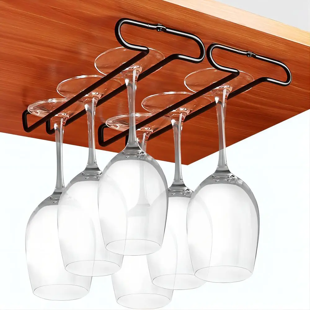 

Under Cabinet Wine Glass Holder Wire Hanging Rack Wine Glass Hanger Glass Storage Hanger Organizer for Kitchen and Bar