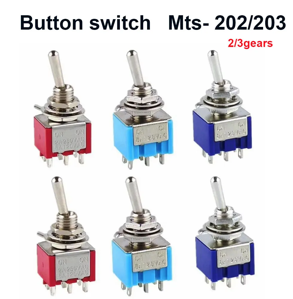 2PCS MTS-202 6 Pins 2 Positions Toggle Switch 6 Pin ON-ON Mini Toggle Switch For Switching Lamp Light ON-ON Switch 6A 125VAC