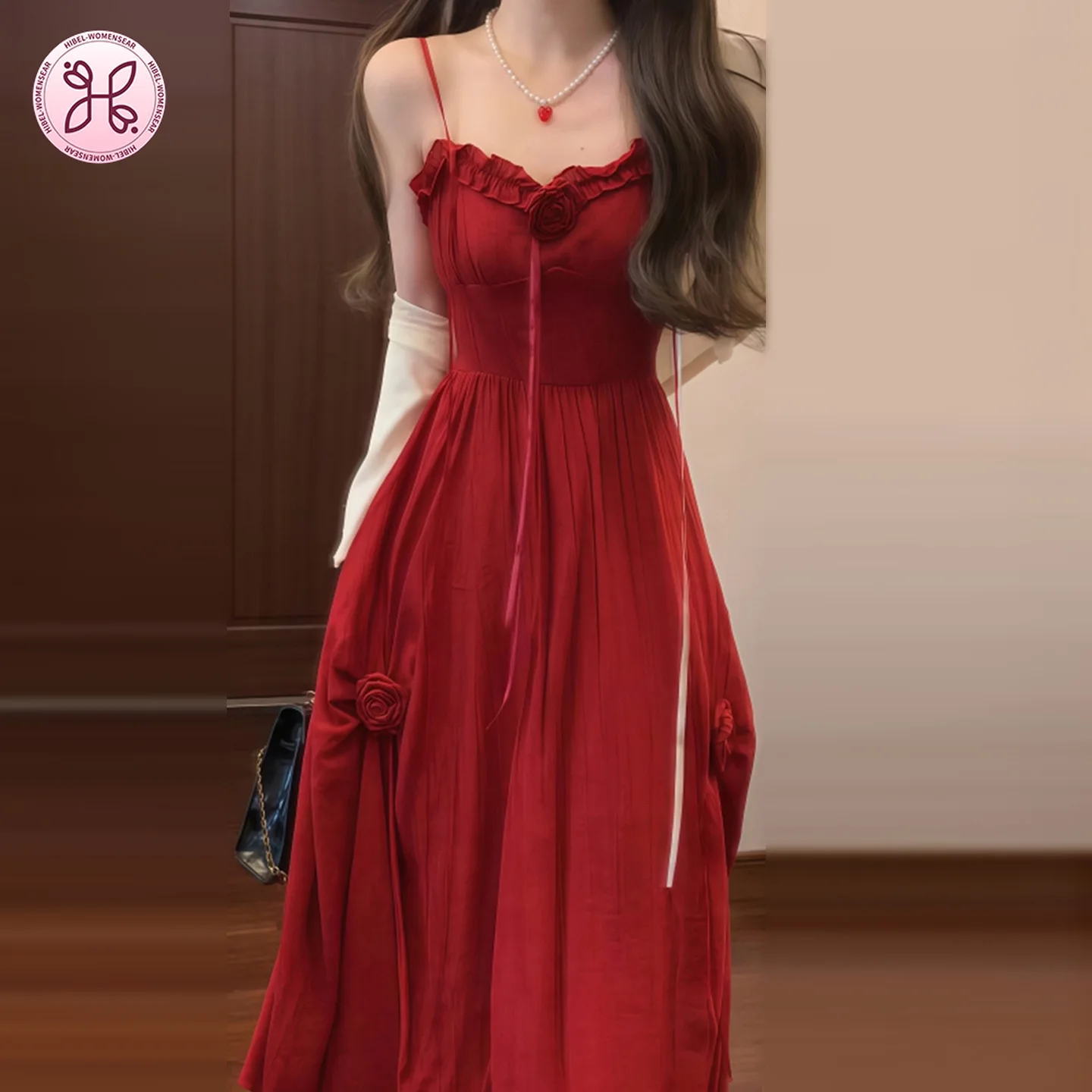 

2025 Summer Red Rose Dress - Spaghetti Strap Maxi (Women's Stunning French Inspired Gown)