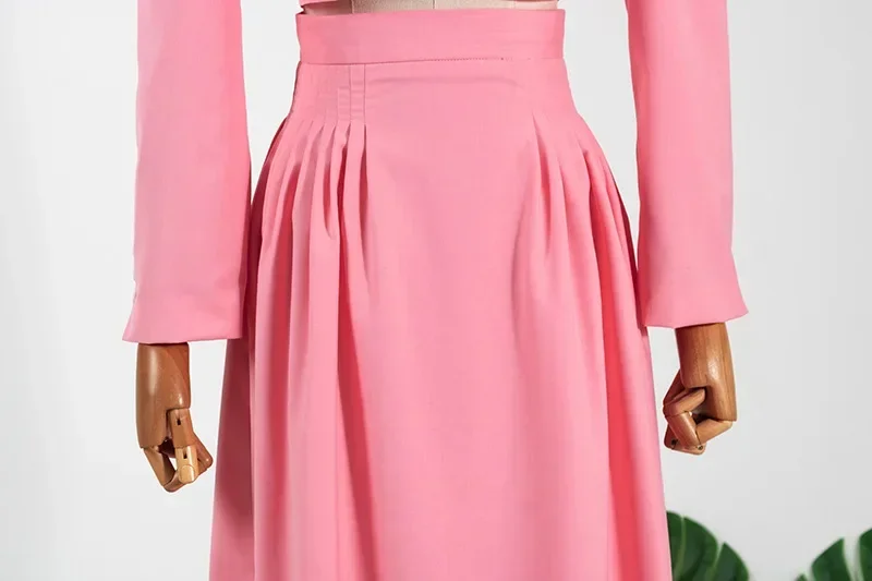 25 kpop Seo Sì Ji stessa moda estiva nuova camicia corta a maniche lunghe rosa top sciolto elegante gonna a vita alta set da due pezzi da donna