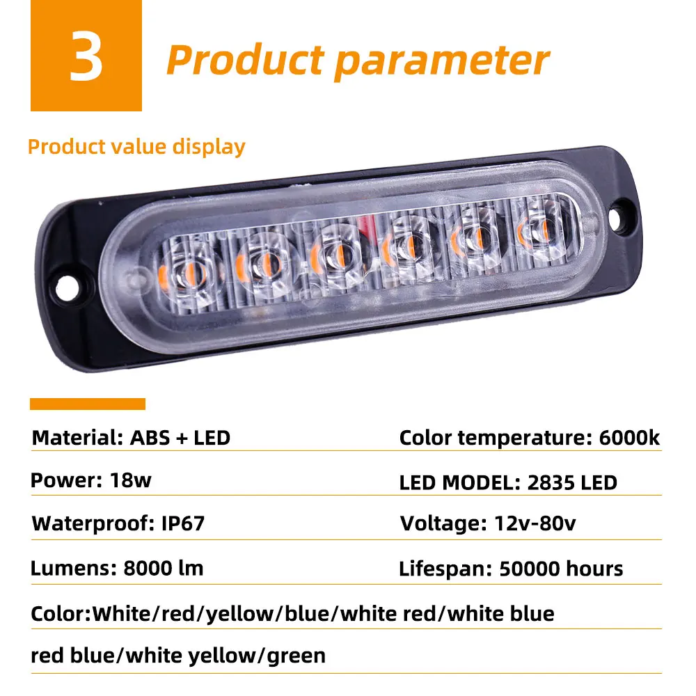 Feux de remorque à 6LED en iode, indicateur latéral de camion, barre lumineuse de dysfonctionnement de calandre de voiture, SUV, moto, balise de