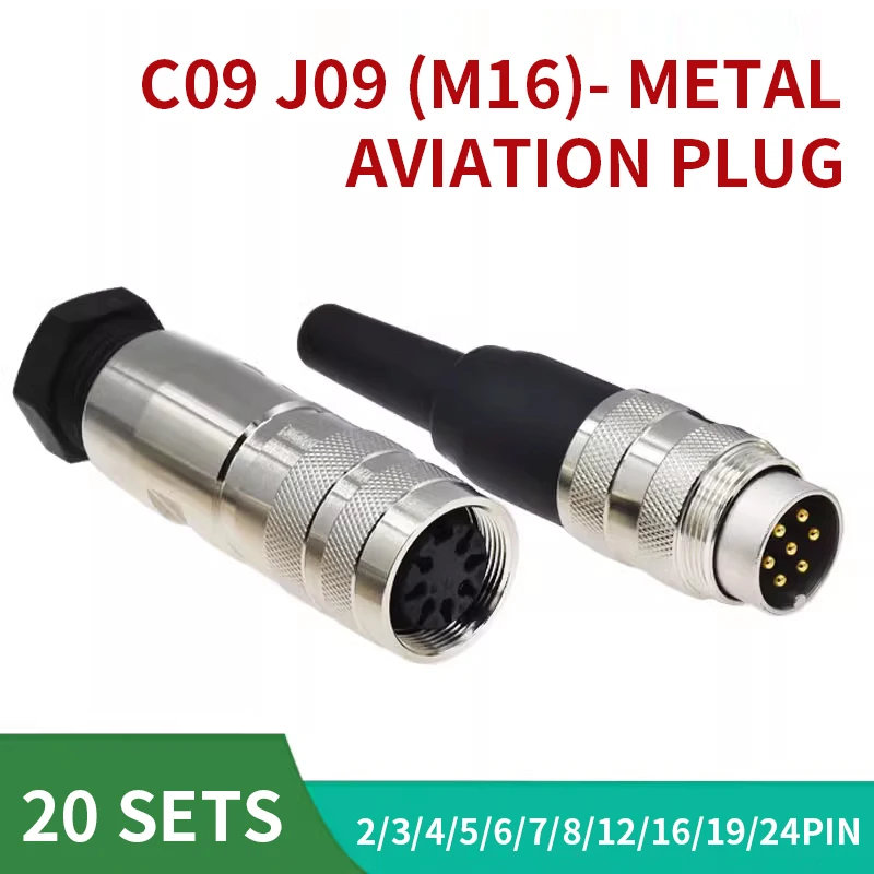 

2/5/20 Sets M16 waterproof C09 J09 2/3/4 5P 6P 7P 8P 12P 16P 19P 24Pins aviation plug precision circular connector