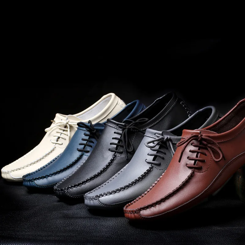 2026 Genuine Leather Men Casual Shoes Fashion Loafers Newly High Quality Handmade Boat Shape Driving Shoes Man Zapatos De Hombre