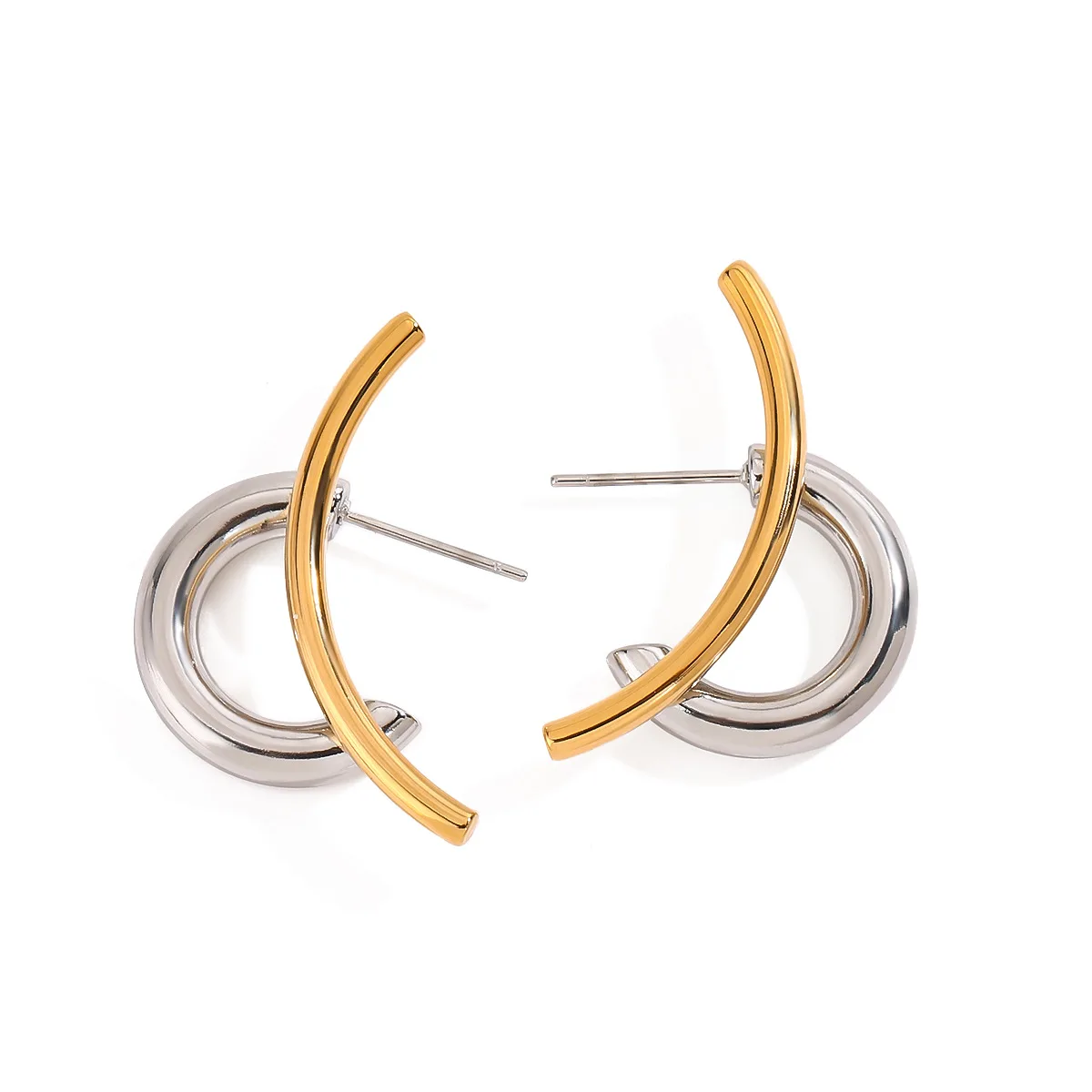 doyours Geometric Double Round Stacked Earrings Gold/Silver 3