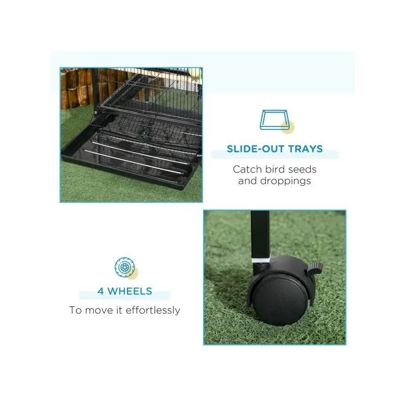 Bird Cage Metal Large for Parrots and Small Birds with Removable Tray and Wheels