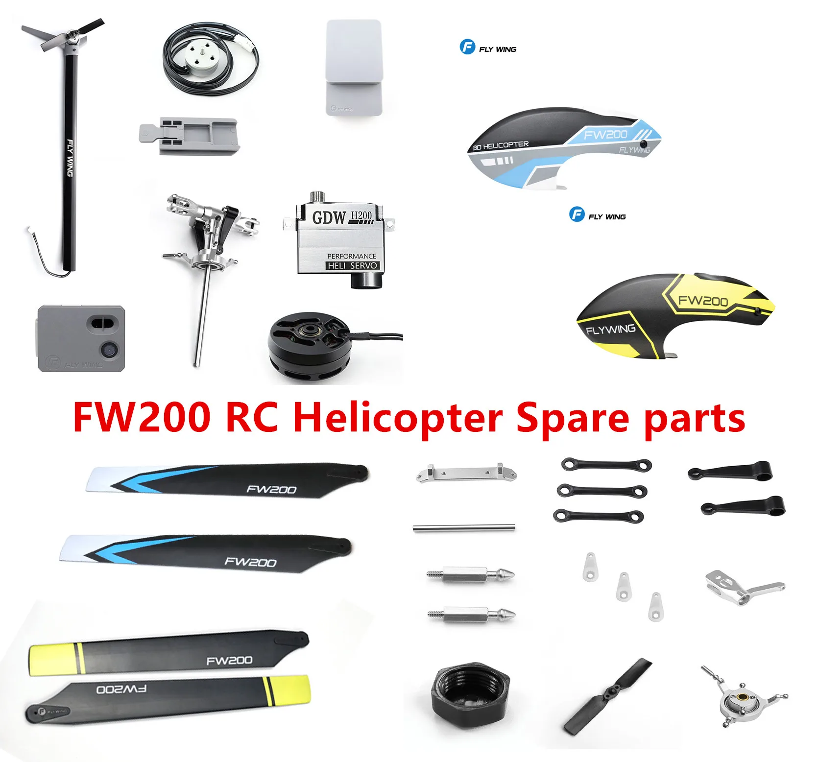 FLYWING FW200 RC Helicopter Spare parts propeller motor servo ESC Hood flight control main shaft paddle clip tail pipe rod arm