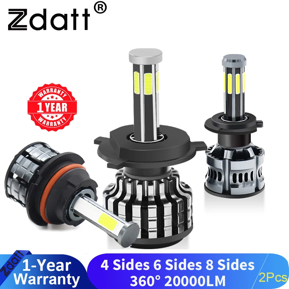 New ZDATT H7 Led Lamp 6000K 4 6 8 Sides Car Headlight Bulbs H4 H1 H3 H8 H11 Led Canbus 360 12V HB3 9005 HB4 9006 Auto Fog Light