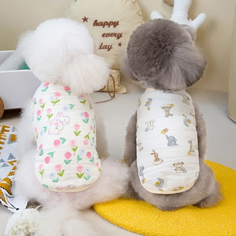 الشتاء مبطن الكلب سترة معطف أزياء لطيف الكلب الملابس لينة القطن جرو سترة سترة الكرتون طباعة القط أسفل سترة ملابس الحيوانات الأليفة #2