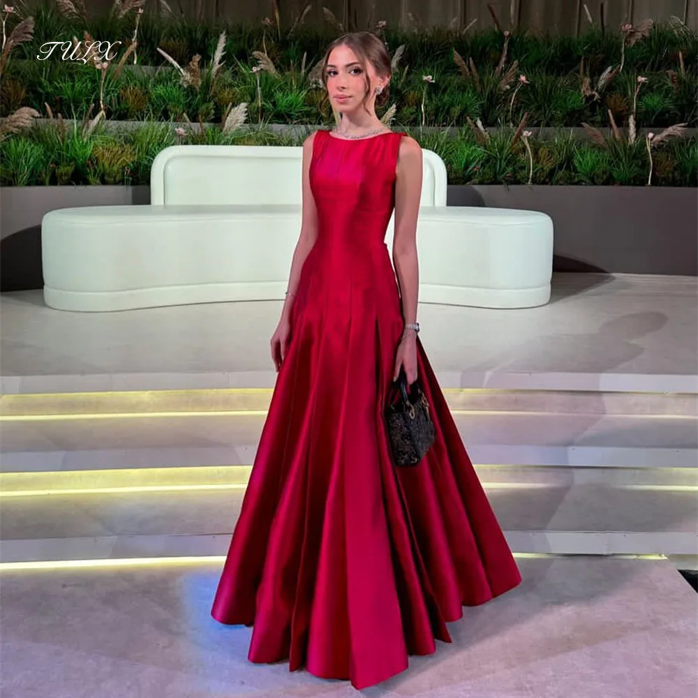 

Вечерние платья TULX Simple A Line из атласа красного цвета, индивидуальный пошив, арабский стиль, с вырезом-лодочкой, длинные, для вечеринок, официальные, винтажные, выпускные платья 2026