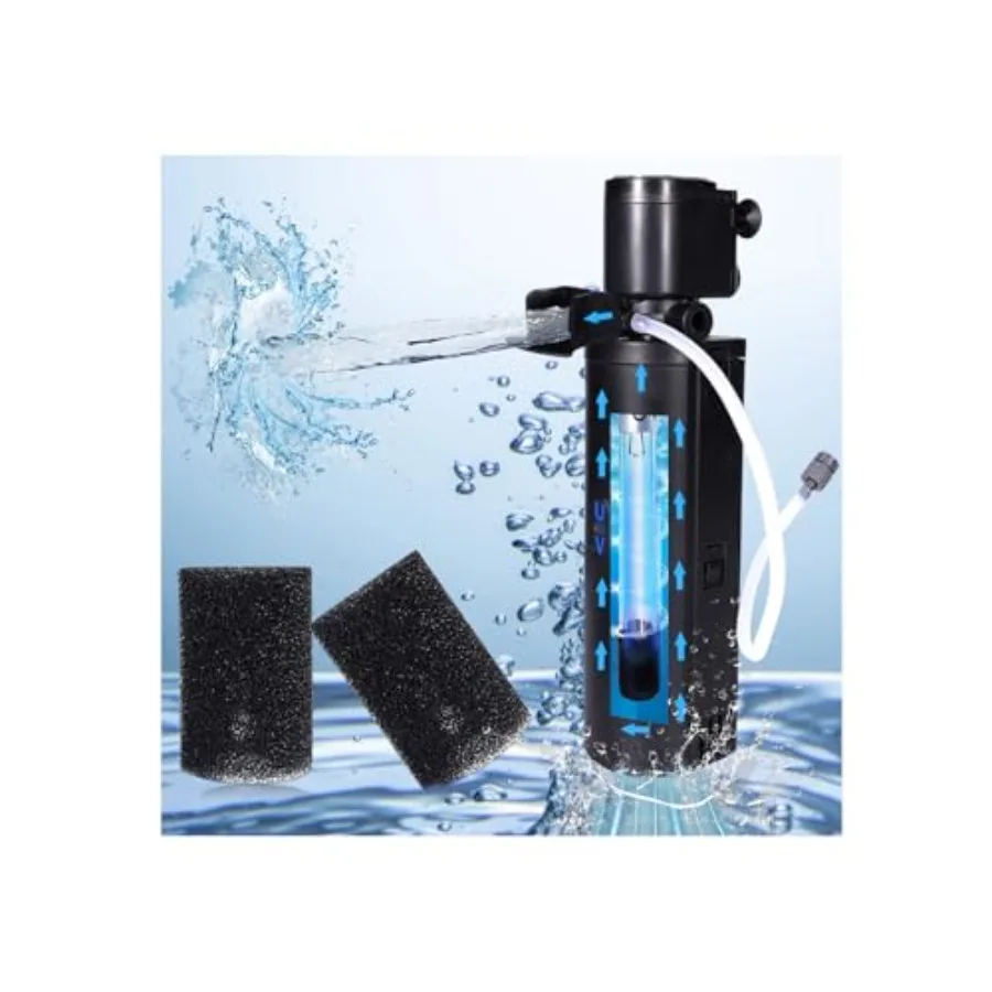 

【Spot goods】Dual-Chamber U-V Aquarium Filter 4-in-1 Submersible Fish Tank Filter for 20-75 Gal Turtle Tanks Ultra-Silent Green
