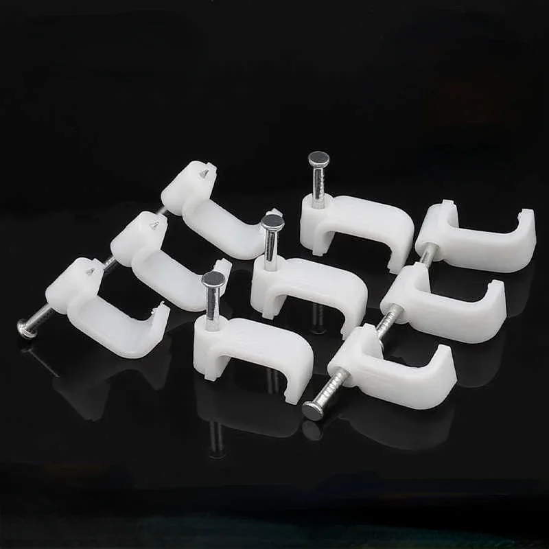 100pcs 4mm To 16mm  Square Cable Steel Nail line Card Card Wire line Square Cable Clips Trough Wire Fixing White Wire Retainer