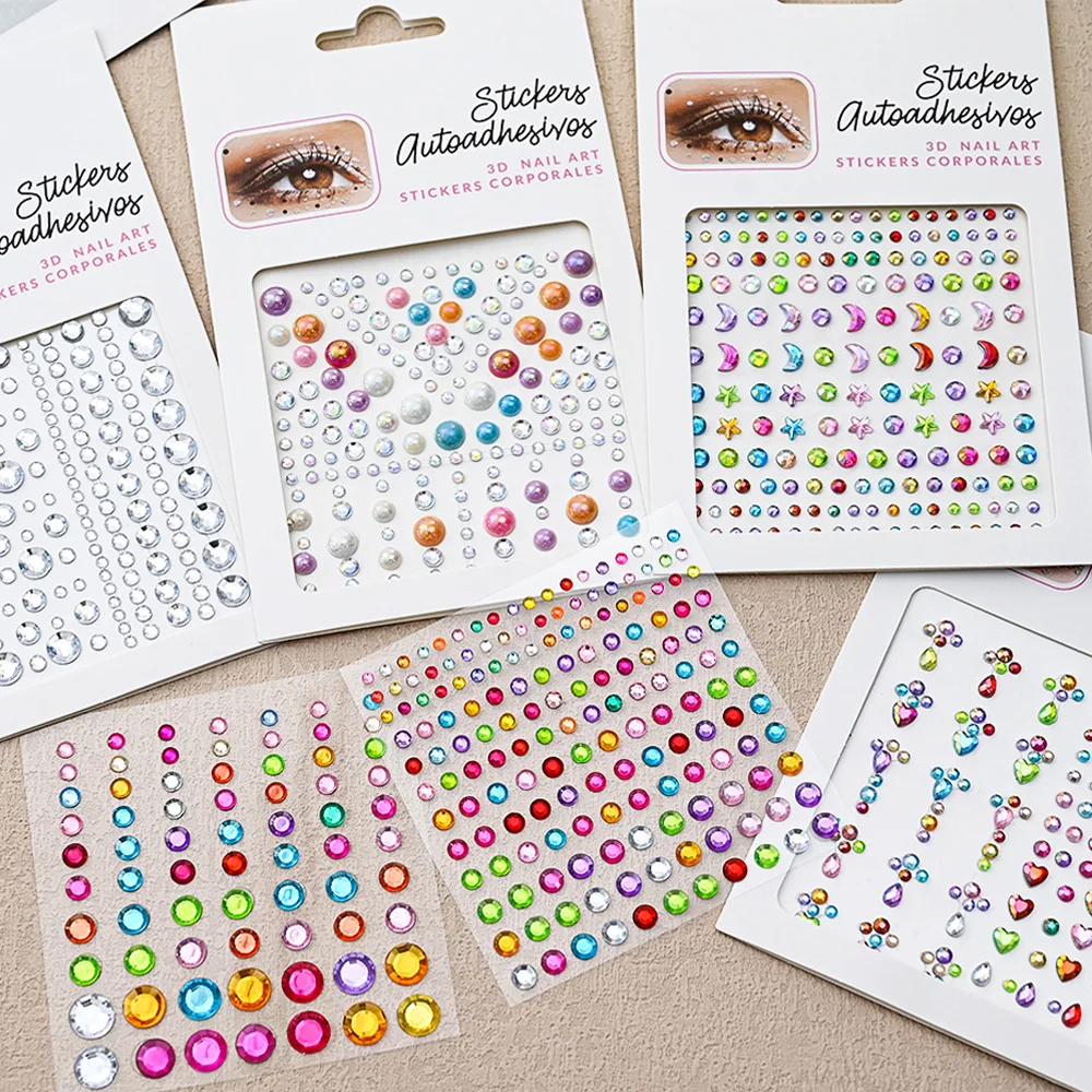 1Sheet Disposable Tattoo Stickers Face Jewelry Color Crystal Diamond Eyes Face Body Waterproof Makeup Decor Rhinestone for Grils