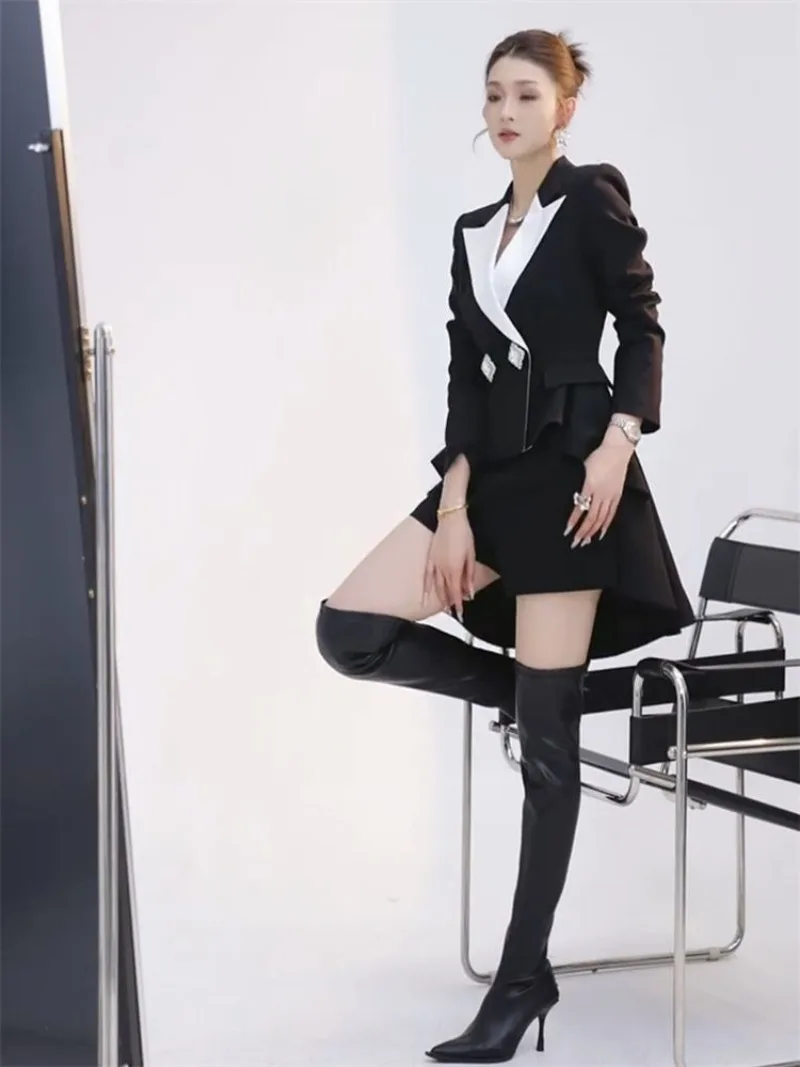 Новый элитный модный дизайн, женский костюм знаменитостей, осенний элегантный тонкий длинный пиджак с длинными рукавами нестандартной формы + шорты, праздничный костюм