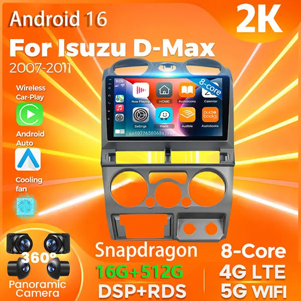 Android 16 Qualcomm Carplay Car Radio For Isuzu D-Max 2007 - 2011 Multimedia Video Player Navigation GPS Stereo 2Din 360 Camera