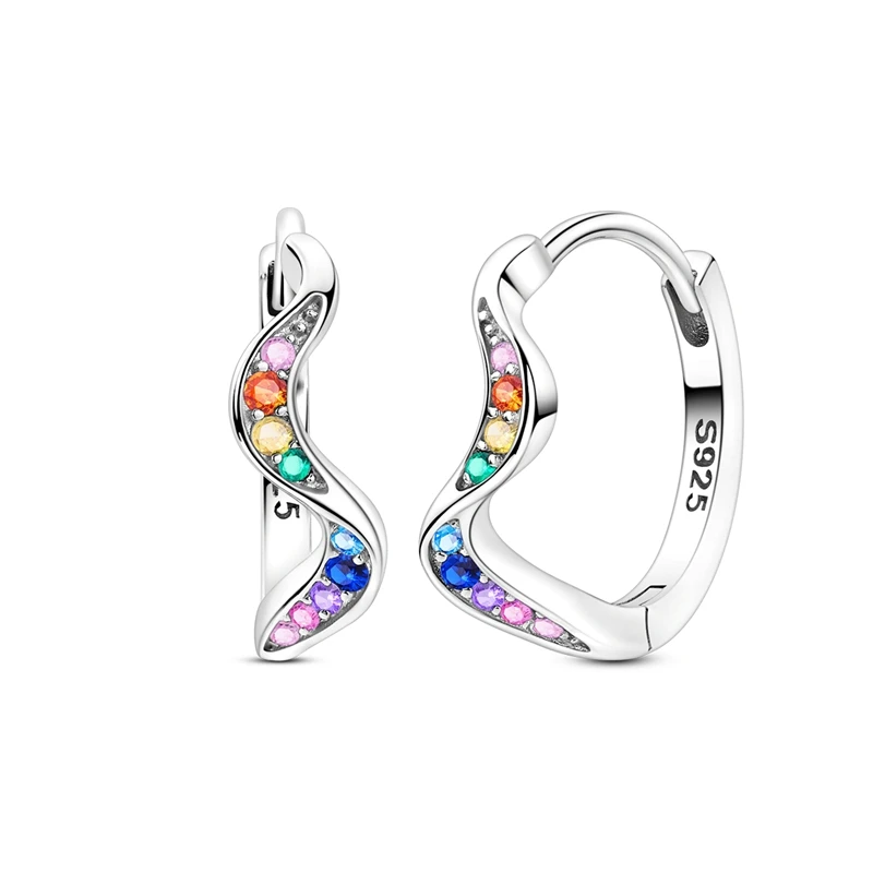 

925 Sterling Silver Earrings Women Sparkling Colorful Curved Hoop Earring For Anniversary Wedding Jewelry Gifts