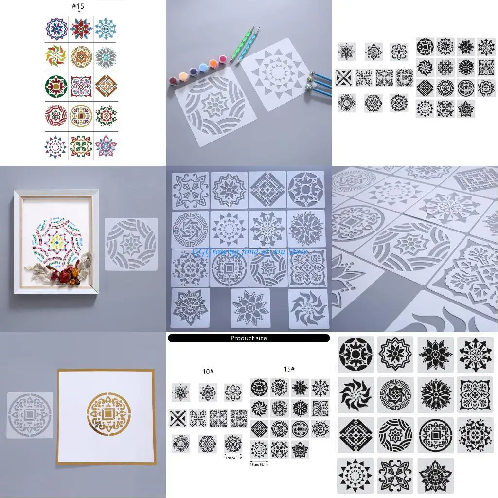 

H9EB Precise Mandalas Art Template Reusable PET Sheet For DIY Decors Education Use