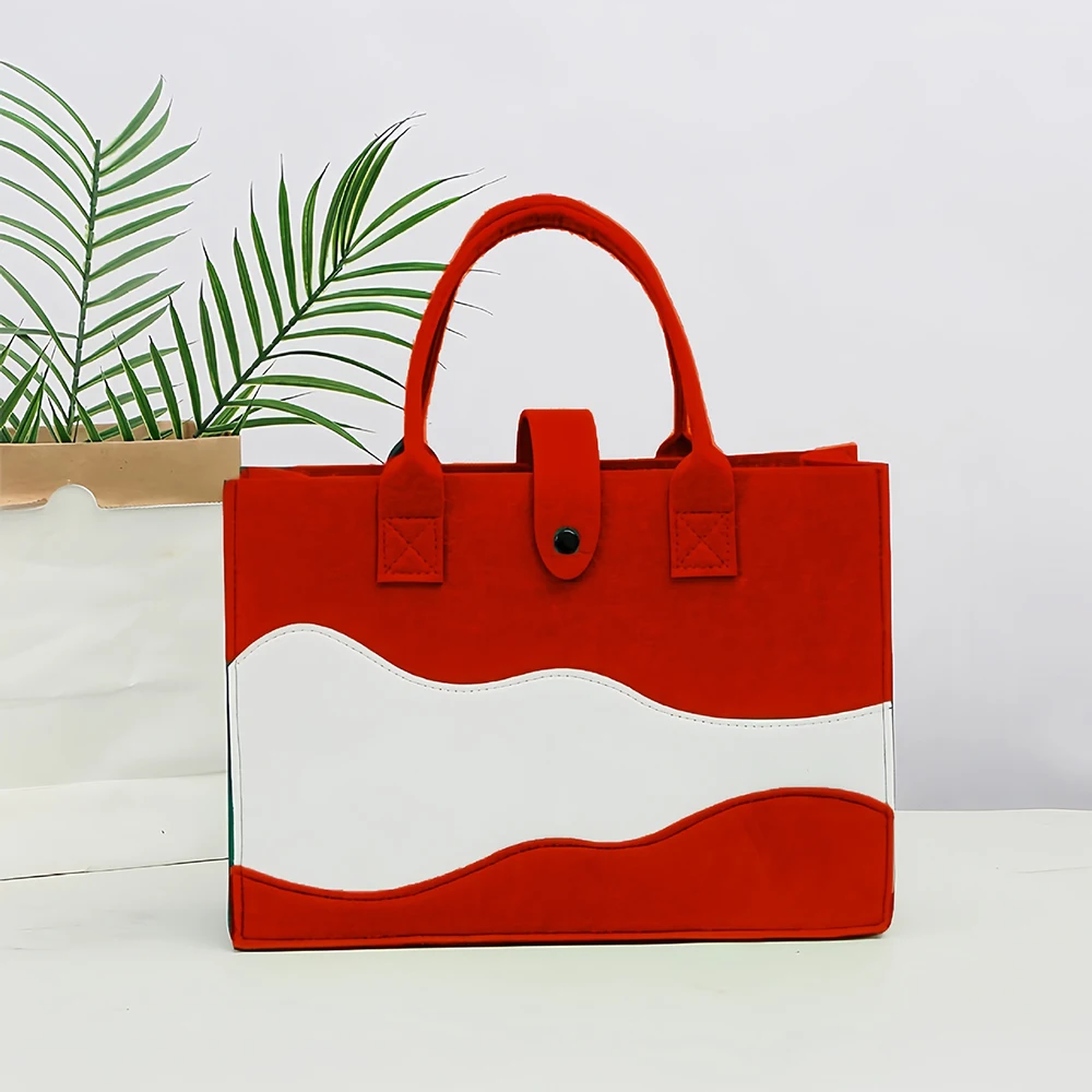 1pc Chinese  Mountain Pattern Felt Tote Bag Trendy Women's Commuter Handbag Multifunctional Shopping Storage Shoulder Bag
