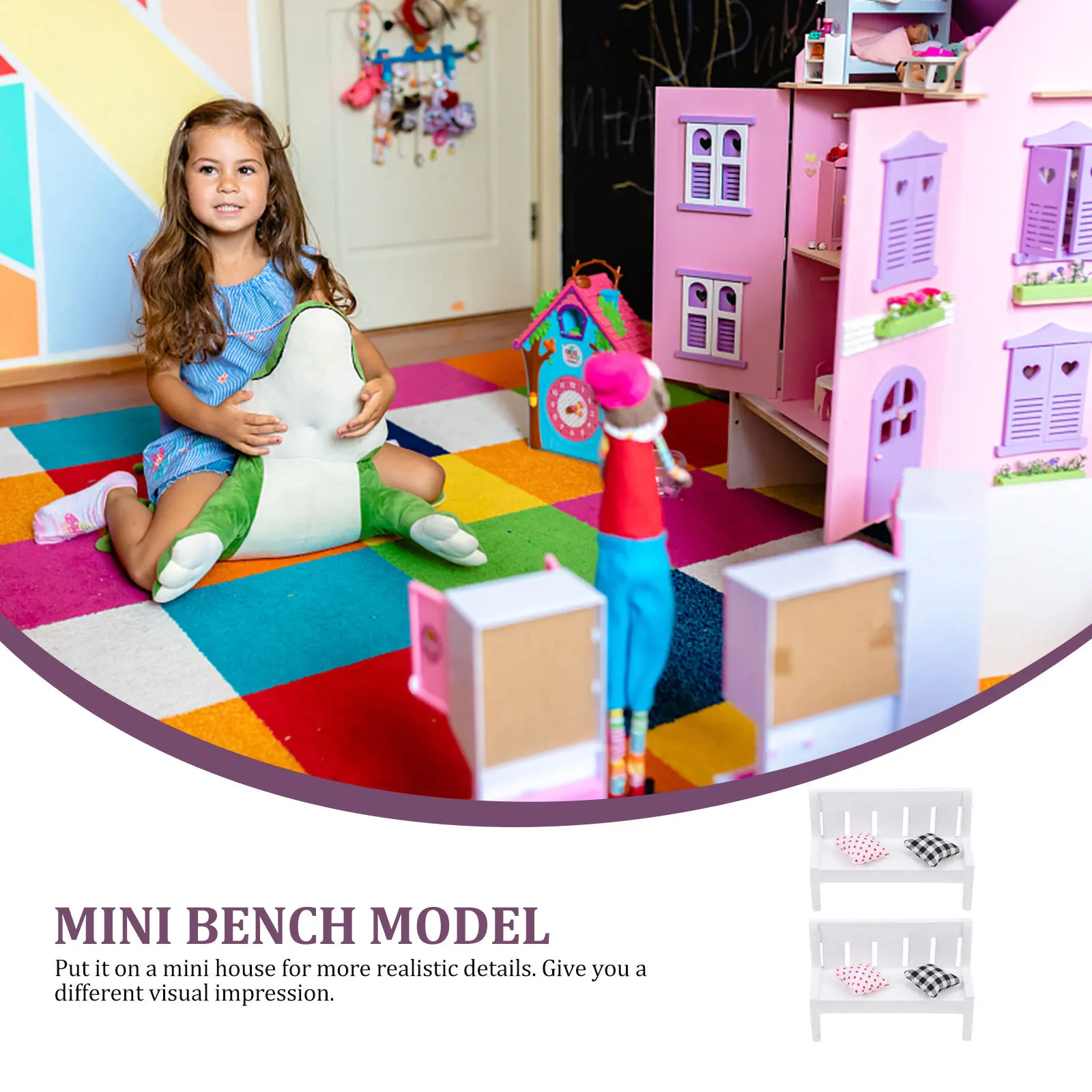 

2 set Mini Bench Realistic Small Furniture Decor For Dollhouse Interior Mini Accessory Simulation Bench Ornament Micro Landscape