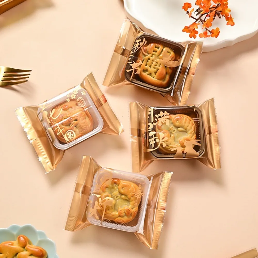 Bolsa de embalaje de pastel lunar de estilo chino, bolsa de embalaje de galletas de calidad alimentaria a prueba de humedad, bolsa de regalo hecha a mano de plástico, 100 Uds.