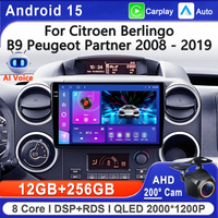 Android 15 Car Radio For Citroen Berlingo B9 Peugeot Partner 2008 - 2019 wireless CarPlay Android Auto No 2 din DVD Touch Screen