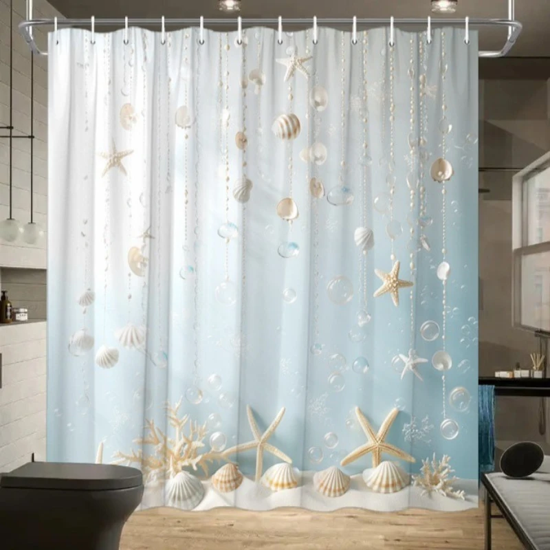 

Занавеска для душа с синими ракушками океана, моющаяся грязеотталкивающая насадка для душа, водонепроницаемая полиэстеровая занавеска для ванны для домашнего декора