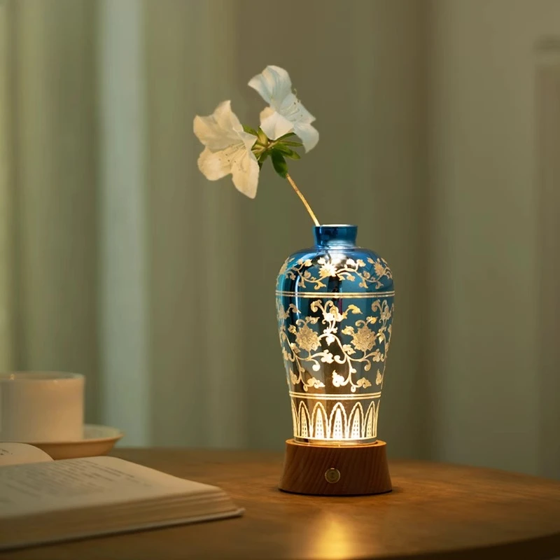 Streamer blue shadow vase night decorative flower arrangement high-end flower table graduation gift for girlfriend