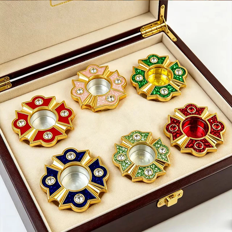 Gold Plated Multi-Color Enamel Tealight Candle Holders with Crystal Accents for Church Altar Prayer Room Religious Service Decor