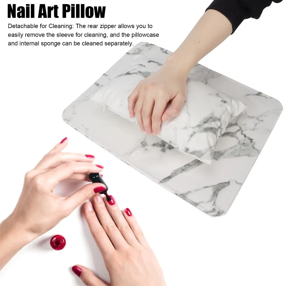 2pcs PU Leather Nail Art Pillow Aluminum Alloy Holder Washable Manicure Hand Rest Detachable Nail Arm Rest Pillow Manicure Work