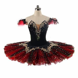 Tutú profesional de Ballet de La Esmeralda para mujer adulta, vestido de panqueque, disfraz de fiesta de bailarina para niñas y niños, negro y rojo