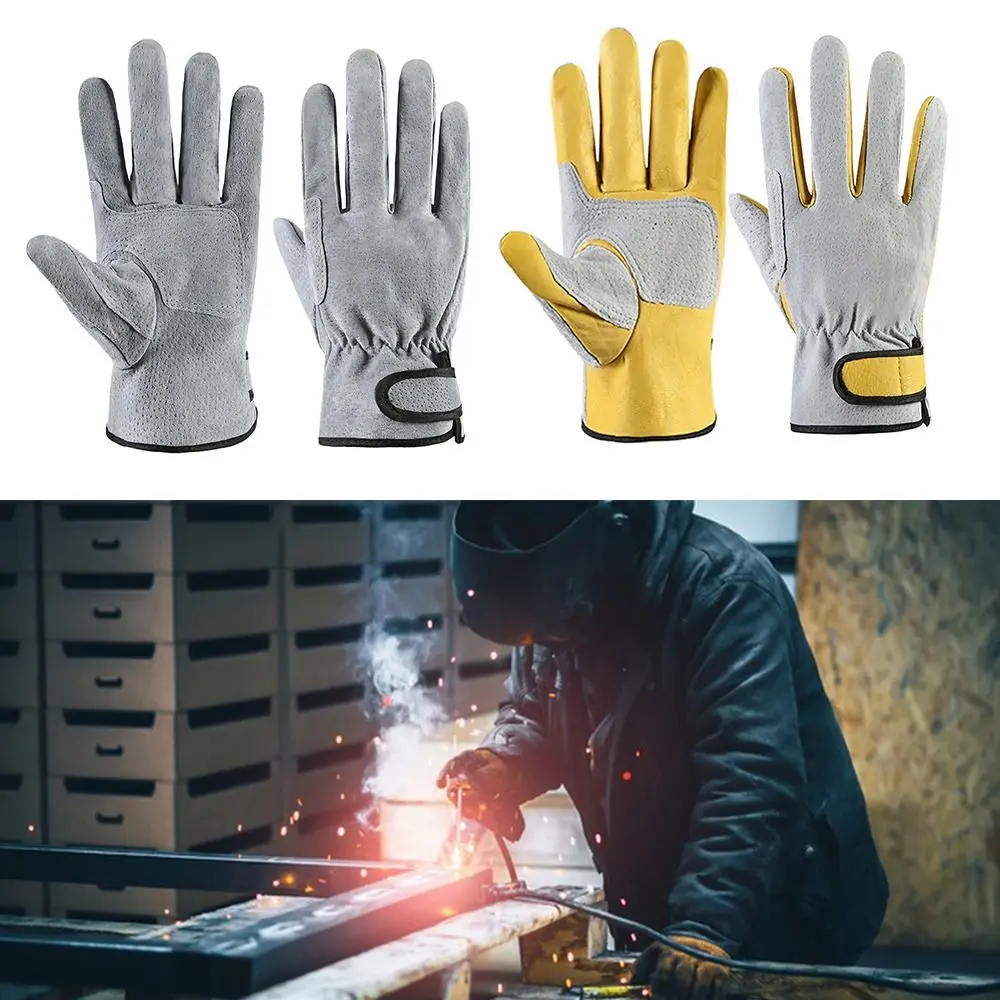 Tool Grey Yellow Welding Gloves Leather Flame Retardant Anti-cutting Glove Oven Fireplace BBQ Work Gloves Workplace