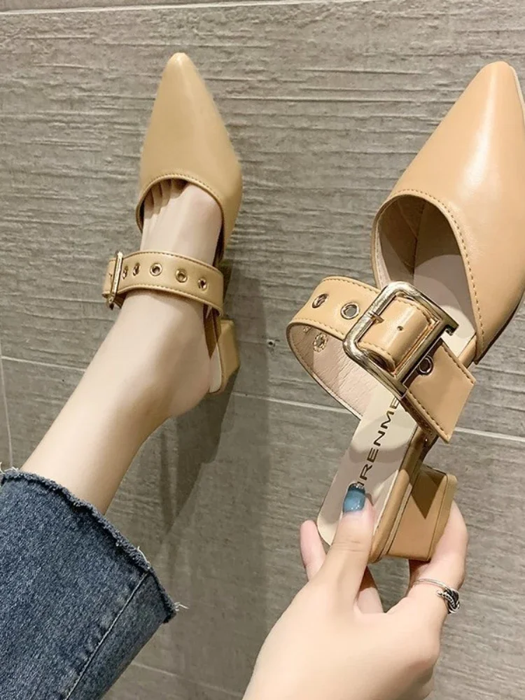 Sandali da donna primavera autunno punta a punta PU cinturino incrociato pompa fibbia femminile casual solido calzature comode scarpe da donna retrò