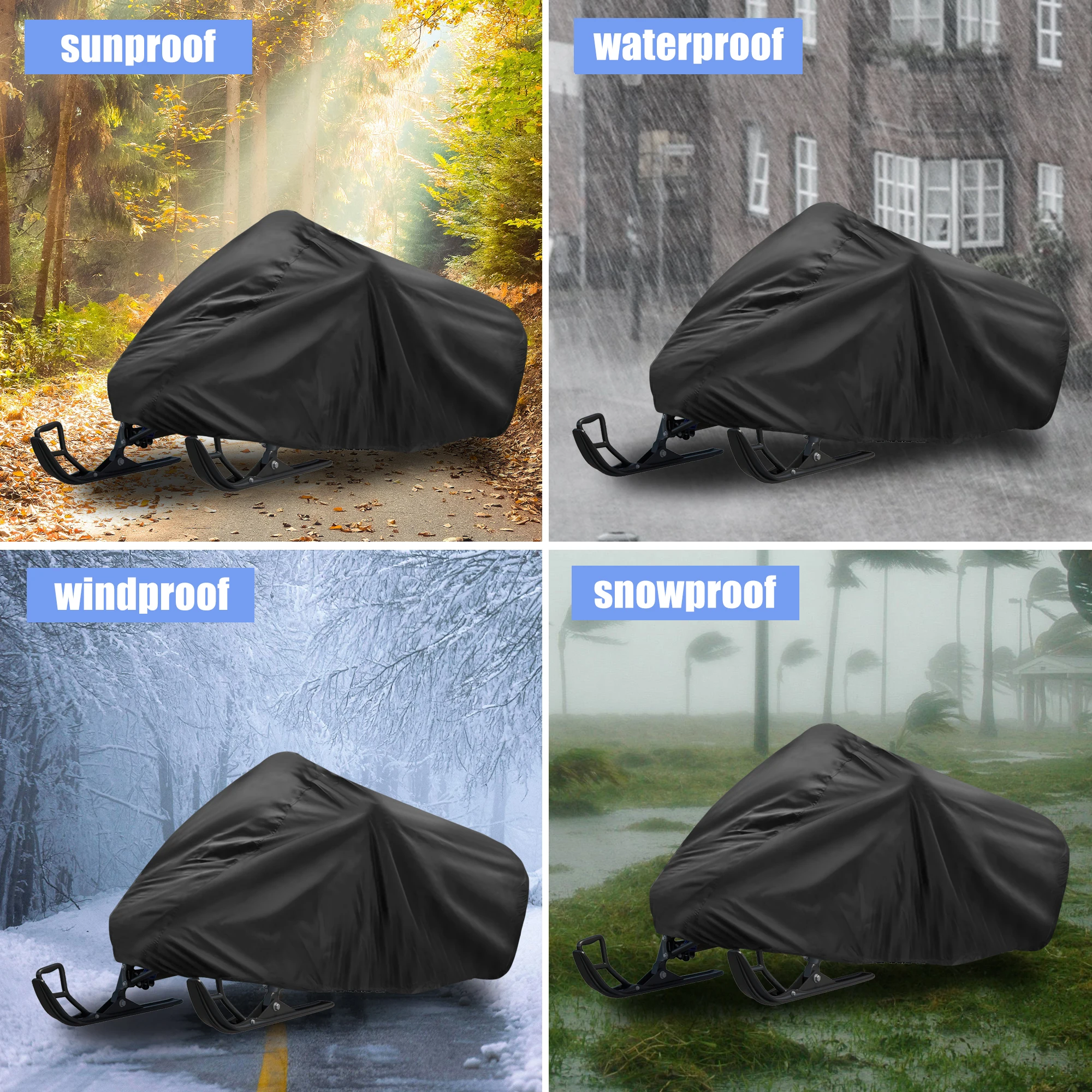 X Autohaux Trailable Snowmobile Cover 190T Polyester Fits Up to 115 Inch Waterproo Dustproof Snowmobile Protector Universal