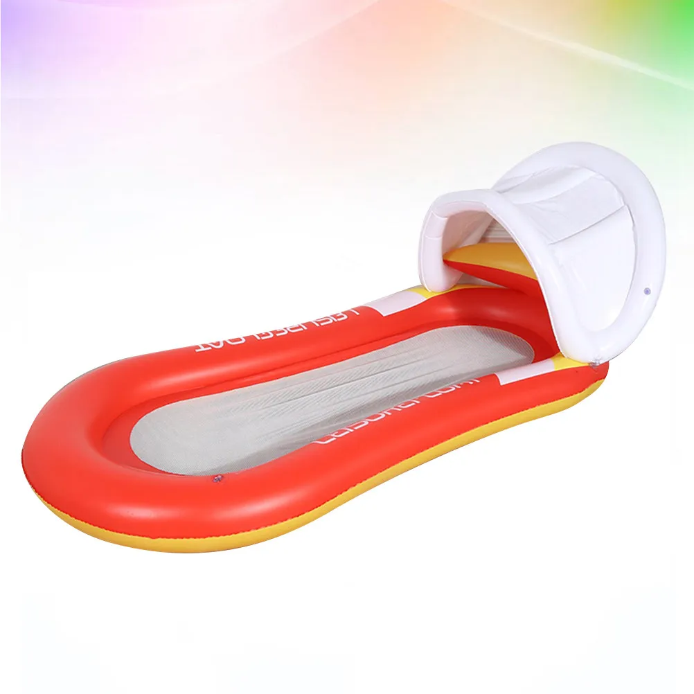 

Floating Row Inflatable Bed with Shade Shed Collapsible Water Recliner Nylon Mesh Support for Swimming Pool Lake Beach Use