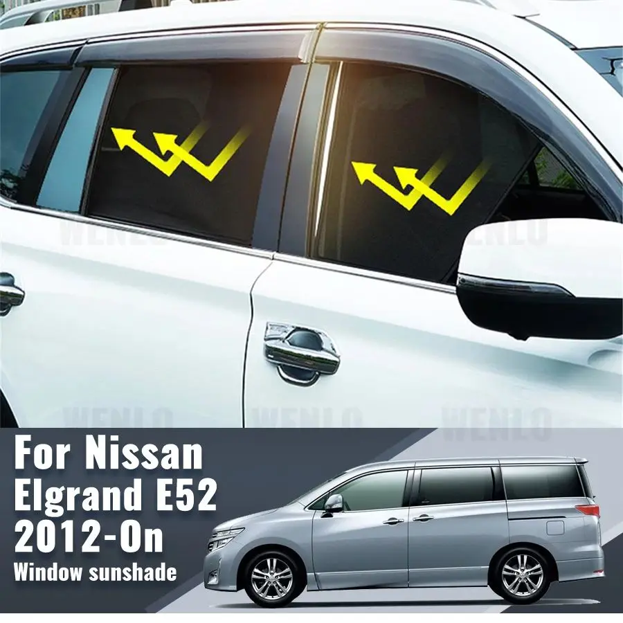 

For Nissan Elgrand E52 2012-2023 Side Window Sun Shade Visor Magnetic Car Sunshade Front Rear Windshield Frame Curtains Shield