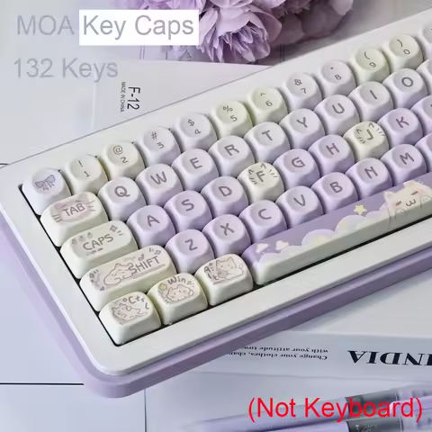 Cute Cat MOA Key Caps 132 Keys Custom PBT Doubleshot Custom Keycaps Set For MX Switch Mechanical Keyboard
