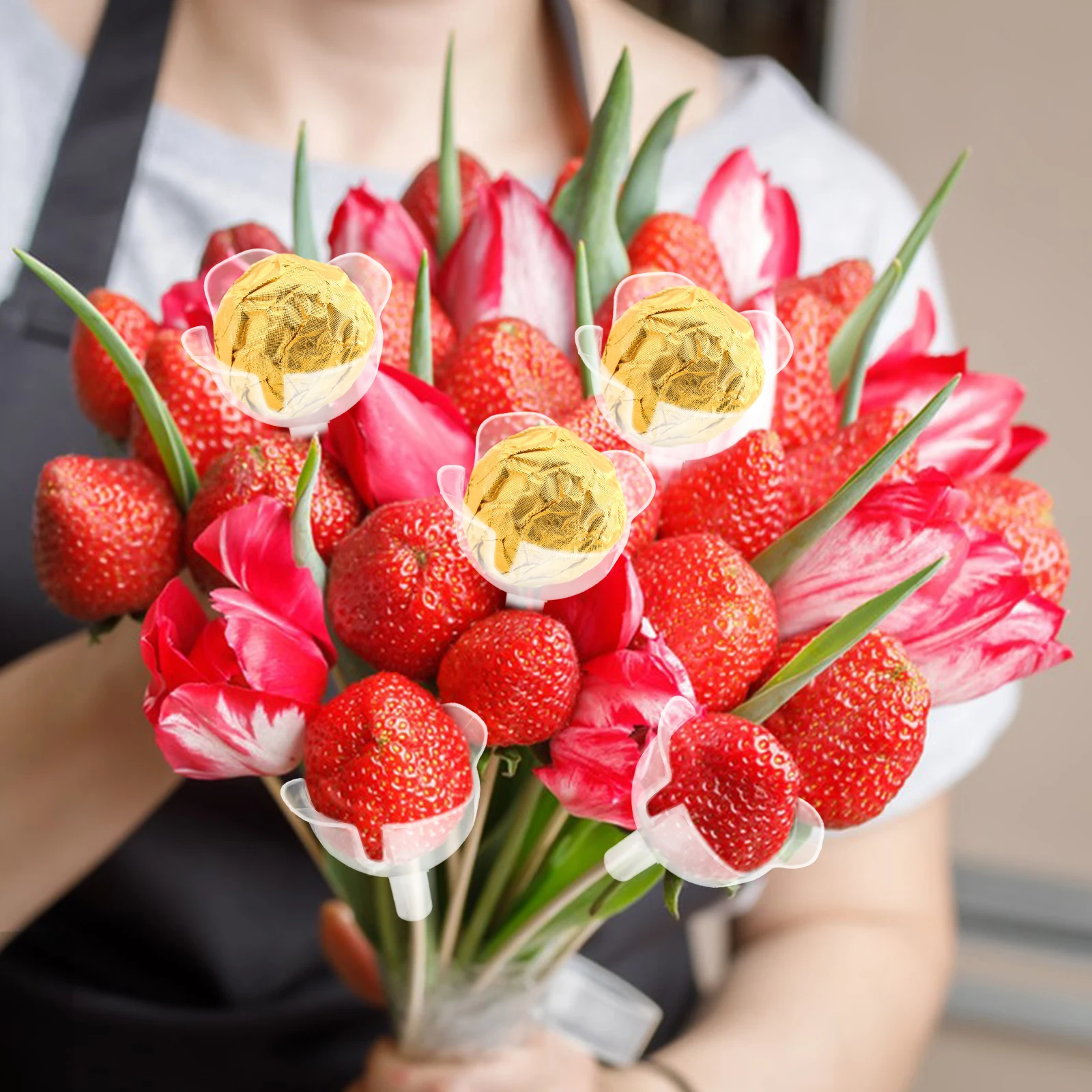 

100Pcs Reusable PP Chocolate Flower Holder Clear Plastic Candy Bouquet Packaging Valentine's Day Gift DIY Bases