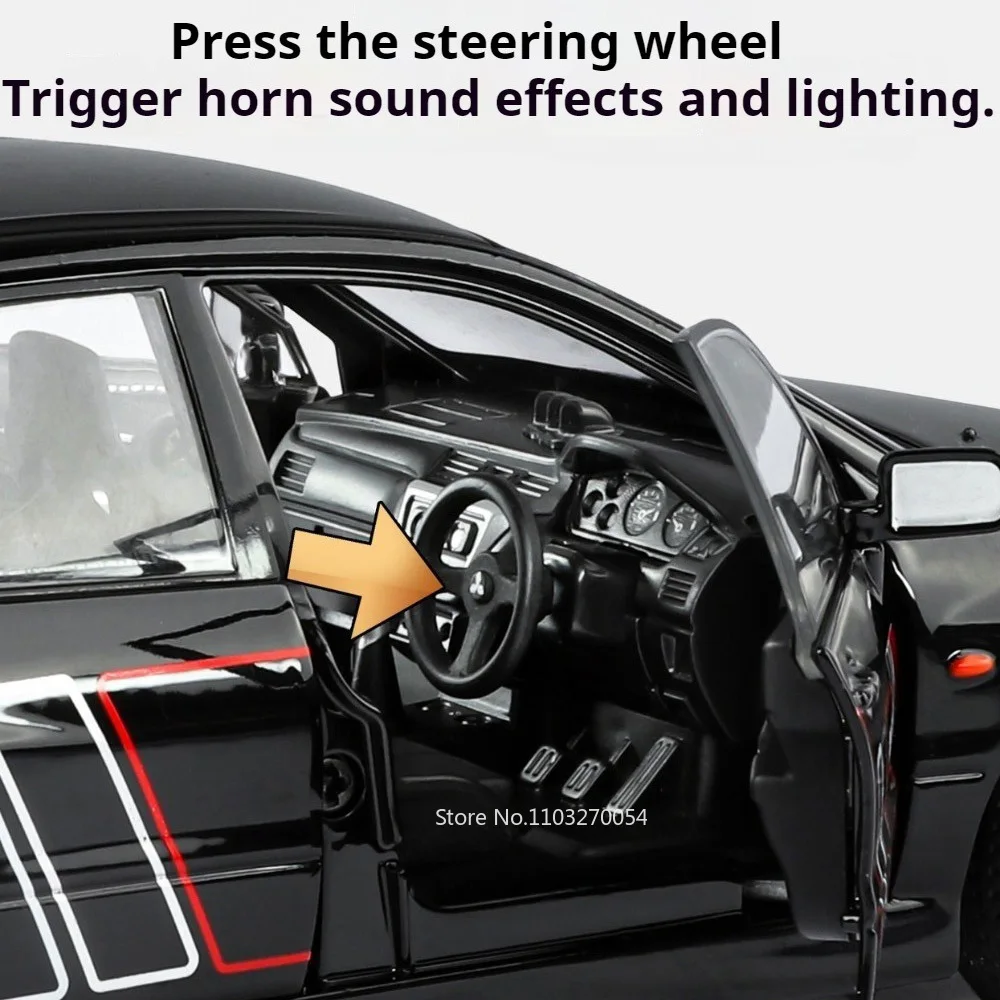 1:24 Mitsubishi EVO9 Miniatuur Model Speelgoed Legering Diecast Autodeuren Geopend Geluid Licht Trek Voertuigen Prachtige Collectie Cadeau