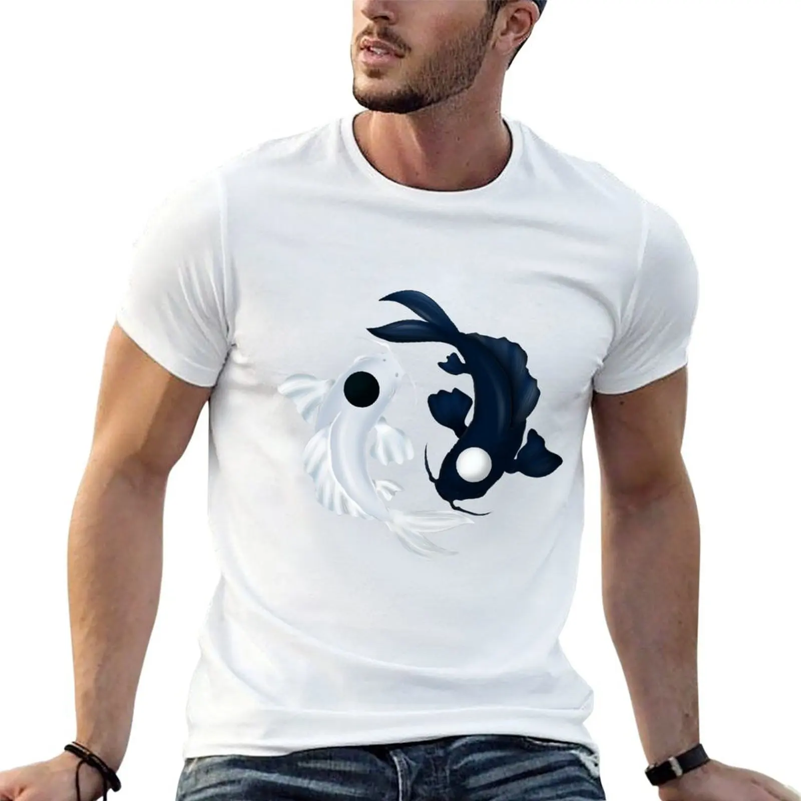 

Tui and La Yin Yang Koi in Blue T-Shirt t shirt man plain man t shirt designer t shirt man luxury T-shirt