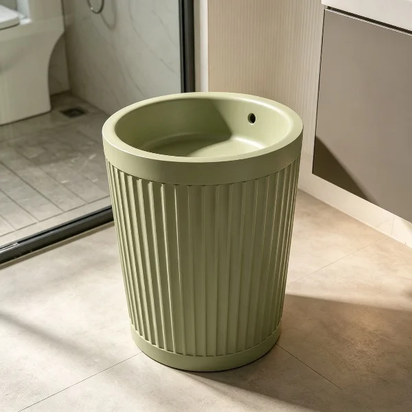 Wholesale All-Acrylic Freestanding Pedestal Bathroom Basin Woodgrain Acrylic Support Stand White Marble Pattern Acrylic Sink