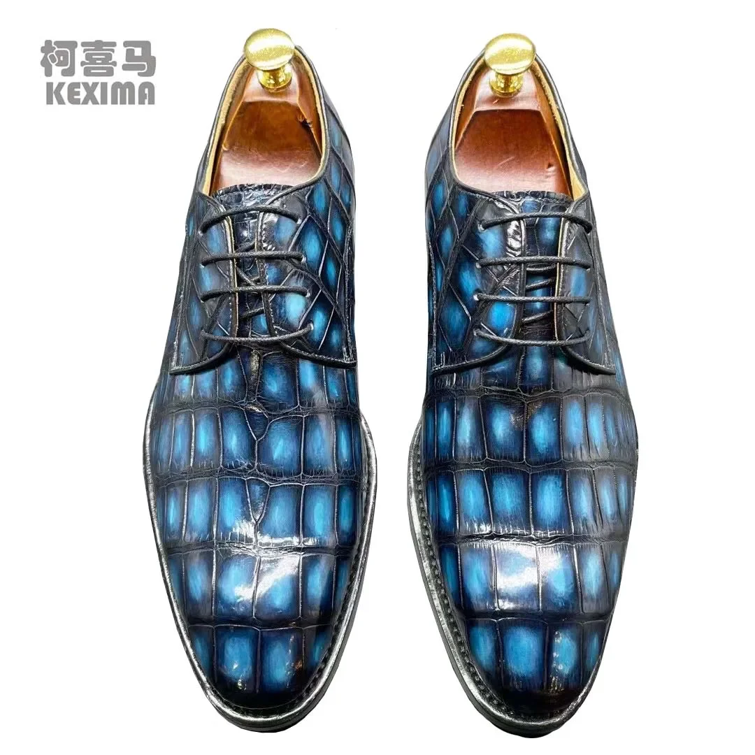 Chue new arrival  men crocodile leather shoes male  men formal color brush blue