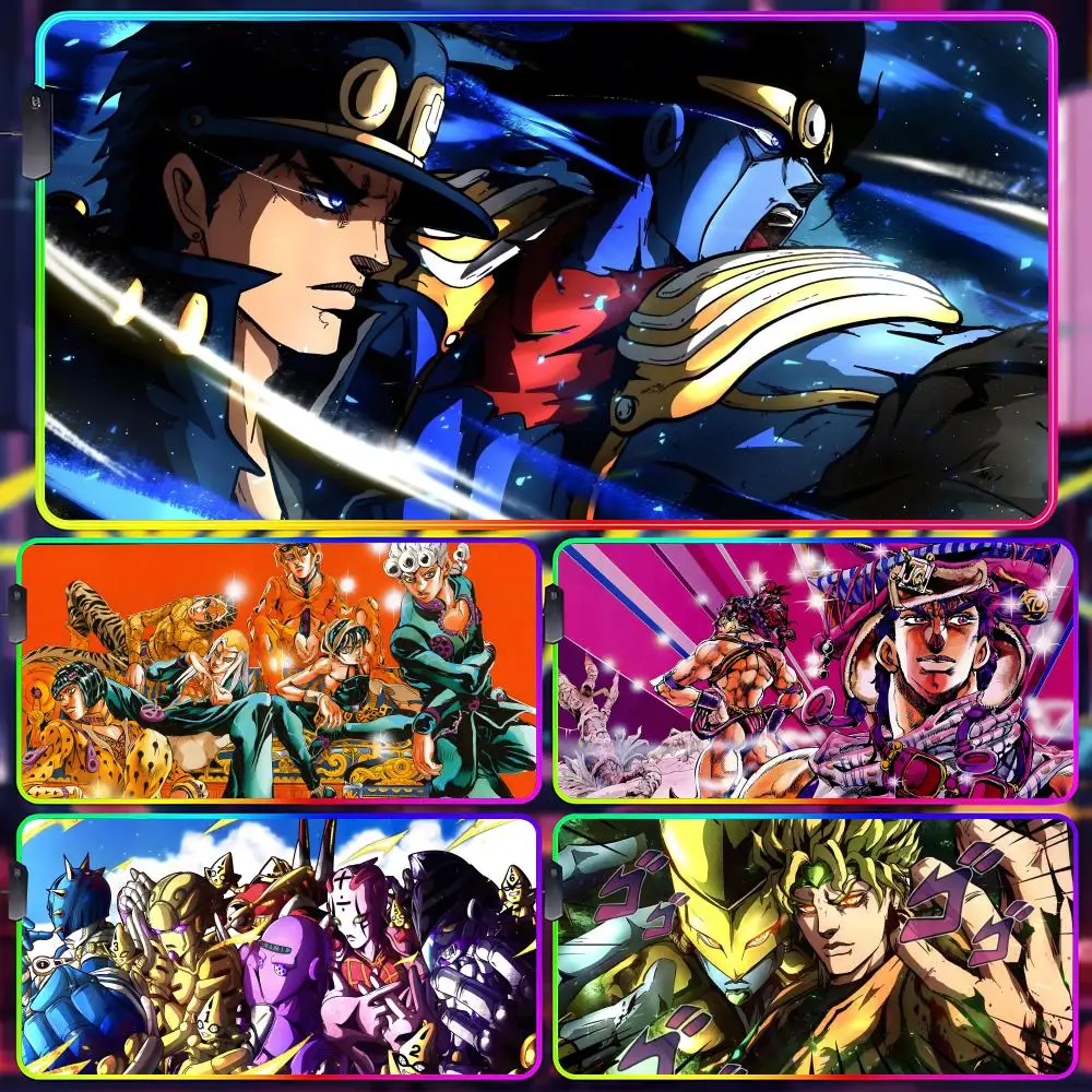 Jojo Bizarre Adventure Gamer Mouse Pad Gamer Luminescence Led Mouse Pad Gaming Table Rgb Deskmat Keyboard Pc Mousepad