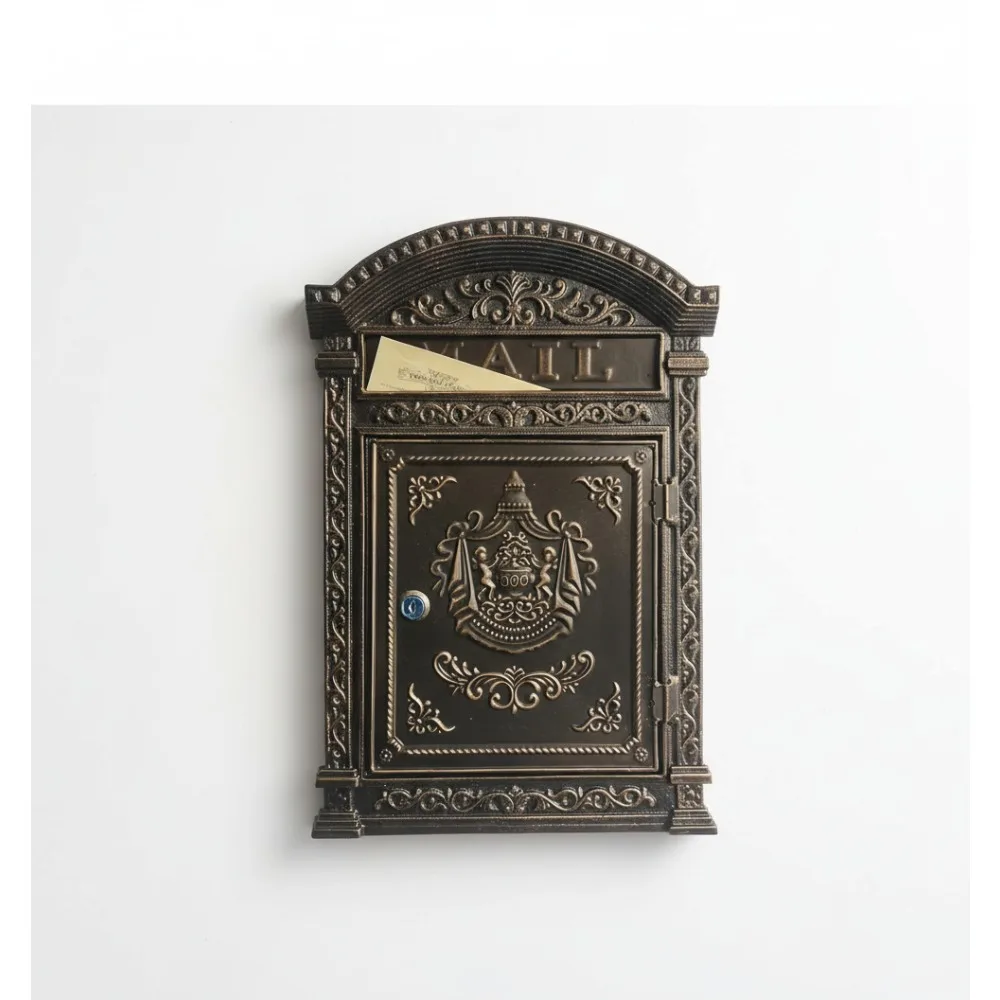 

Vintage Cast Iron Locking Mailbox - Rustproof Metal Wall Mounted Decorative Outdoor Post Box for Home Garden