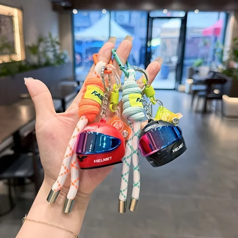 3D Motorcycle Helmet Keychain Weaving Rope Gradient Goggles Mini Helmets Keychain Flip-up Style Realistic Helmet Bag Charm