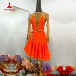 Latin Dance Dress Full Diamond Dance Dress Adult Female Art Examination Children's Women Rumba Competition Skirt Latin Dresses