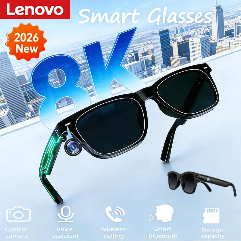 Lunettes intelligentes Lenovo 8K AI avec télécommande, appareil photo tactile, enregistrement, traducteur, assistant vocal, Bluetooth sans fil