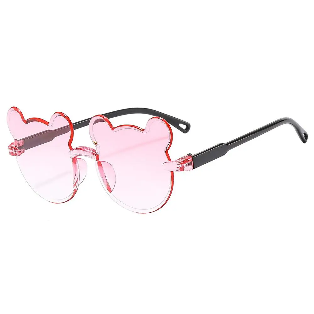 Lunettes en forme d'ours de dessin animé pour enfants, lunettes sans monture, anti-UV, extérieur, garçons, filles, mignon, été, E4g8