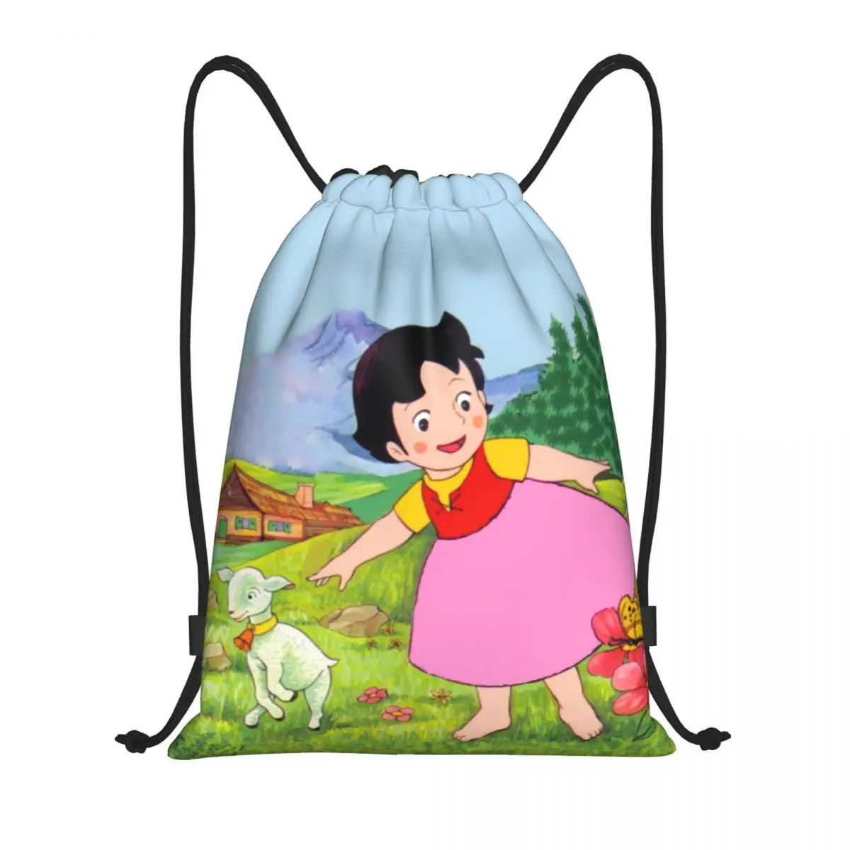 Alps Mountain Girl Happy Heidi Drawstring Backpack Women Men Gym Sport Sackpack Foldable Shopping Bag Sack
